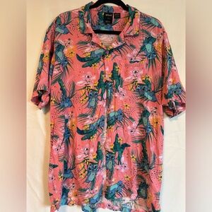 Disney Stitch Hawaiian Shirt Tropical Aloha Button Up Pink Large